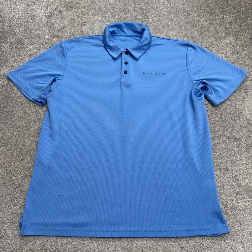 Beretta Polo Shirt Mens Large Blue Short Sleeve Waffle Performance Golf Active
